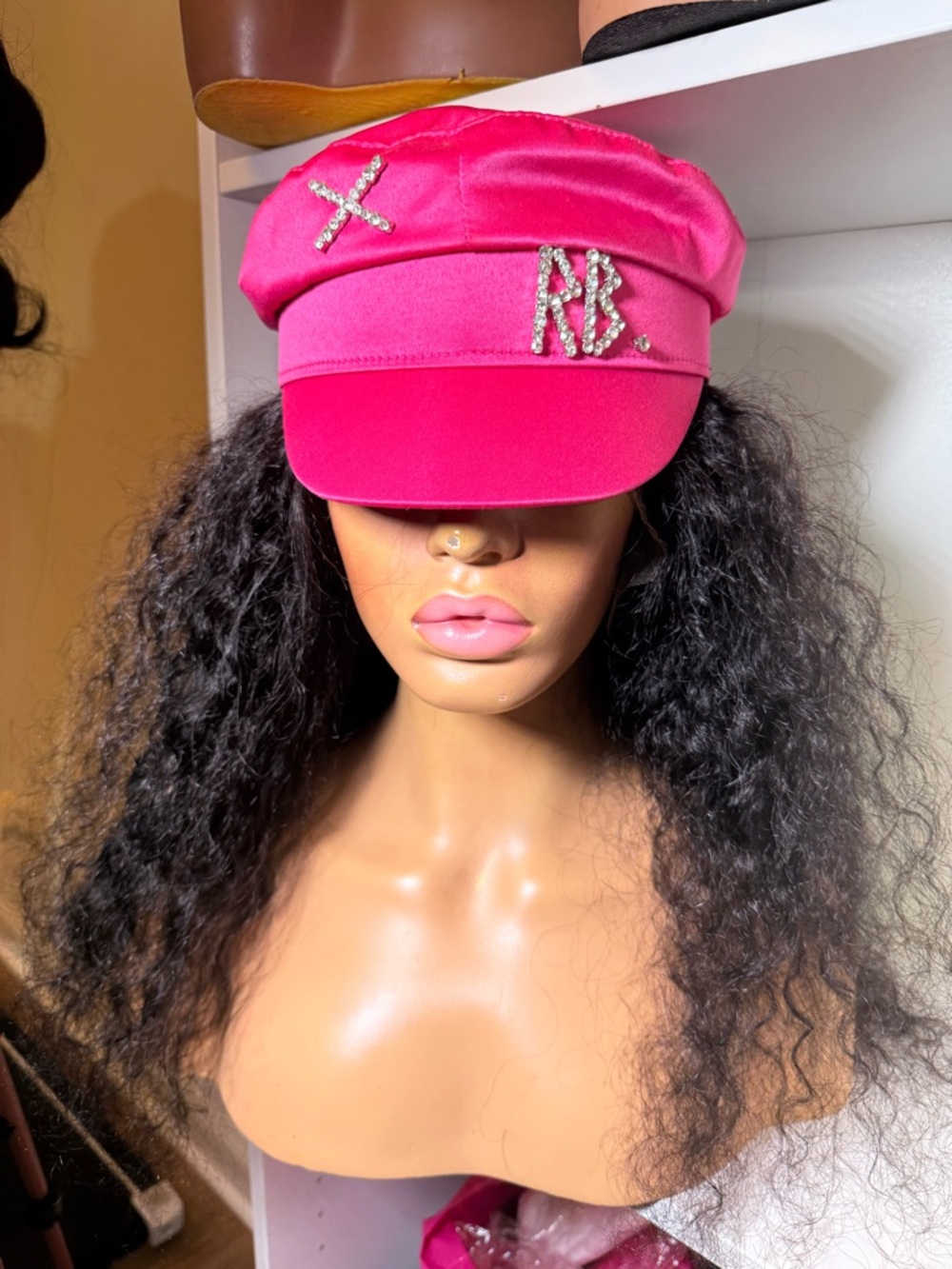Bright Pink Women's Baker Boy Cap with Rhinestone Accents